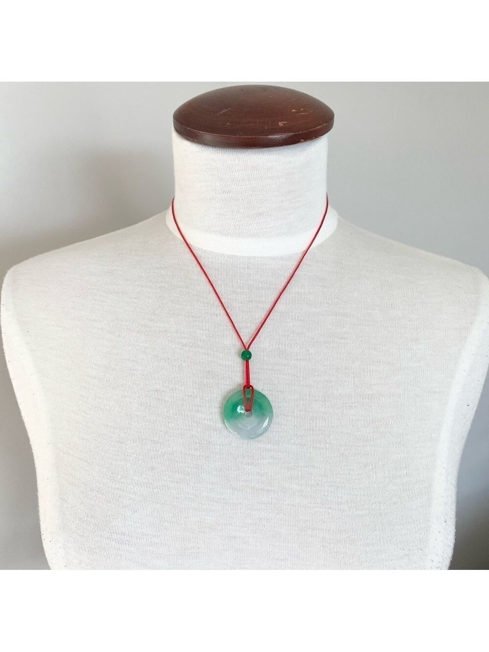 Genuine Jade 1 inch Circle Donut Necklace on red string - Picture 2 of 5